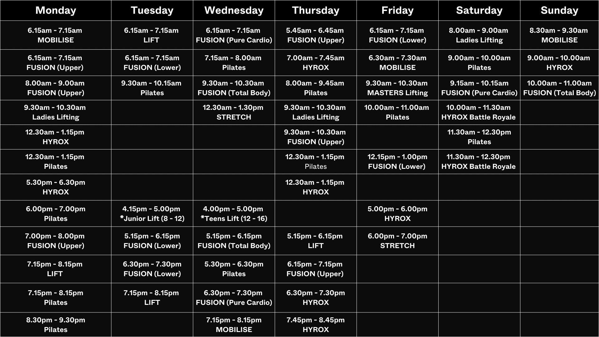 VOLT CLASS TIMETABLE