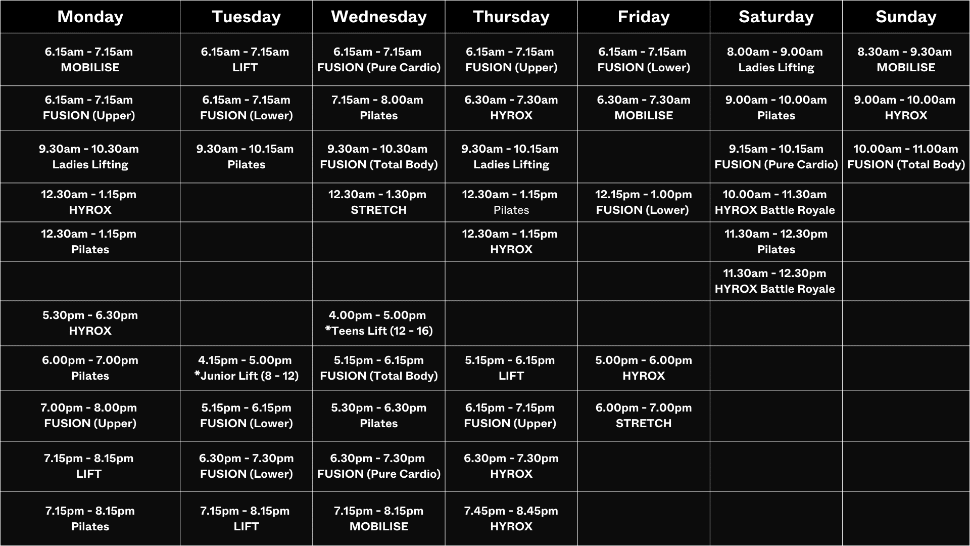 volt gym class timetable